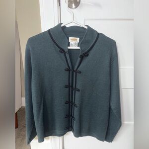 Talbots Teal Cardigan with Black Trim